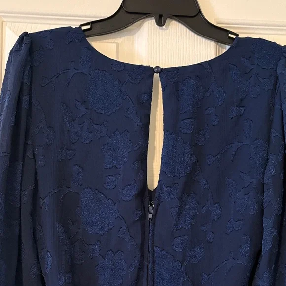 Women’s Navy Blue Long Sleeve Ruffle Dress - Picture 9 of 10